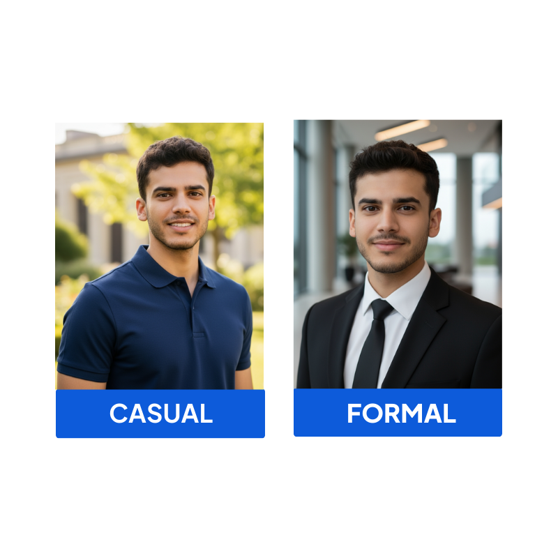 Select clothes and background style for your AI headshots